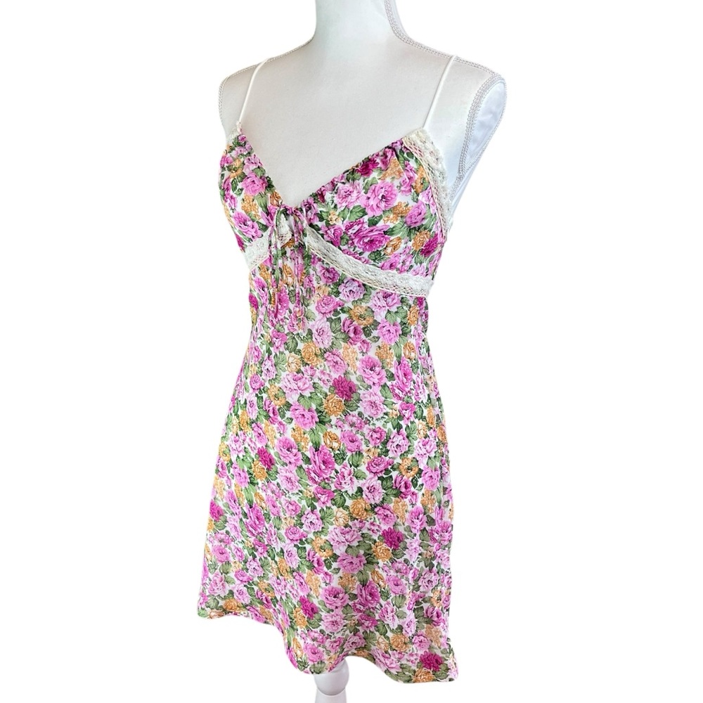PRINCESS POLLY Pink Floral Emilee Babydoll Slip Dress 6 Camisole Mini Milkmaid - Picture 2 of 15